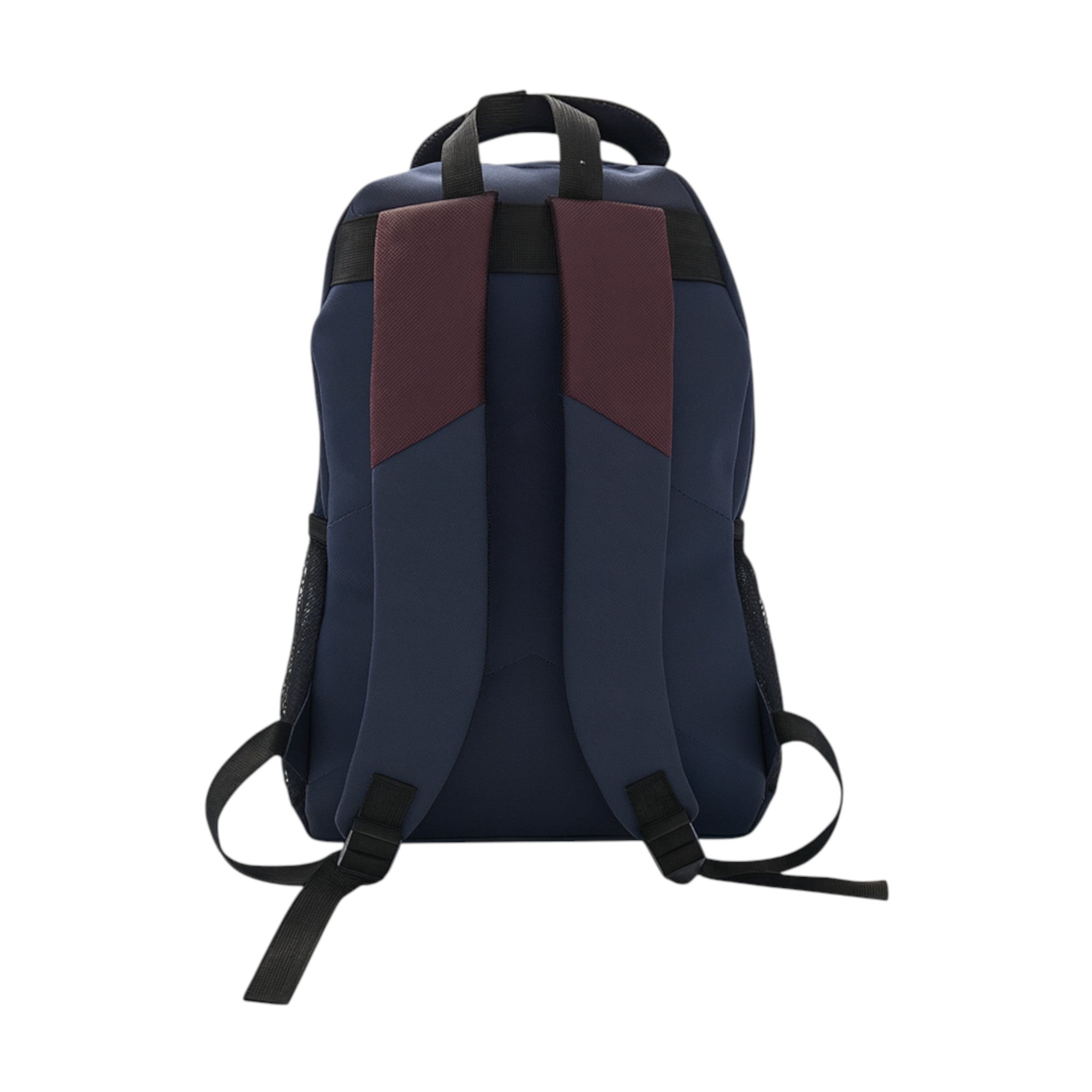 Navy and purple Everyday Challenger dual compartment backpack with padded shoulder straps, side mesh pockets, and durable water-resistant fabric – ideal for school, work, or travel.